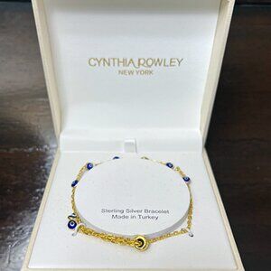 Evil Eye Sterling Silver 925 Turkish Bracelet, Yellow Gold Plated over Sterling